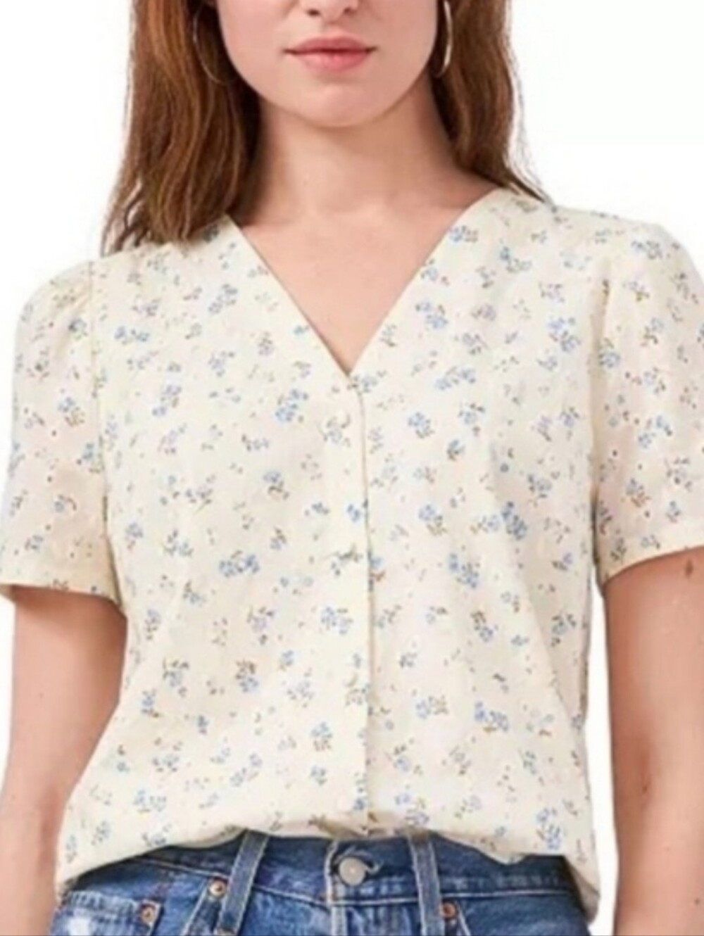 1. State Floral Cotton Eyelet Button Up Blouse Top Size M Nwt